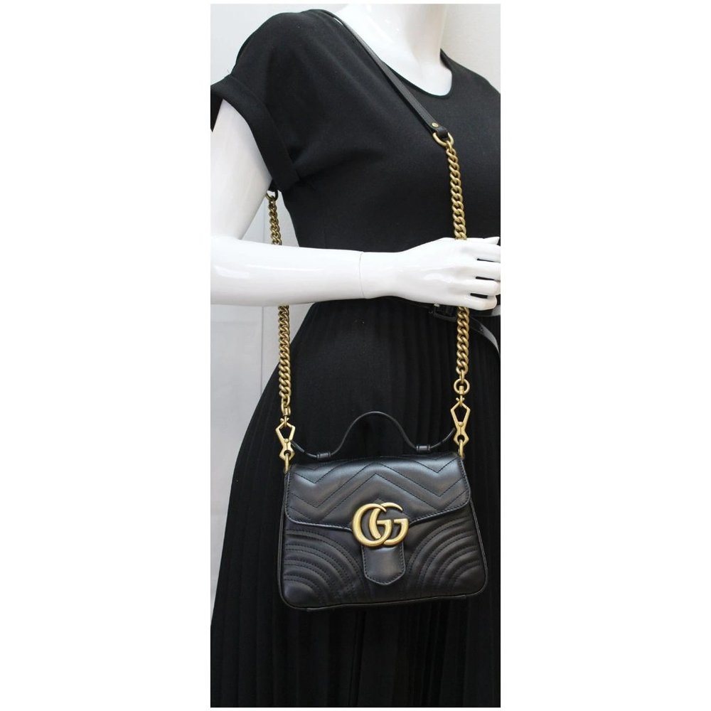 GUCCI  GG Marmont Mini Leather Top Handle Shoulder Bag Black 547260 - Picture 2 of 12